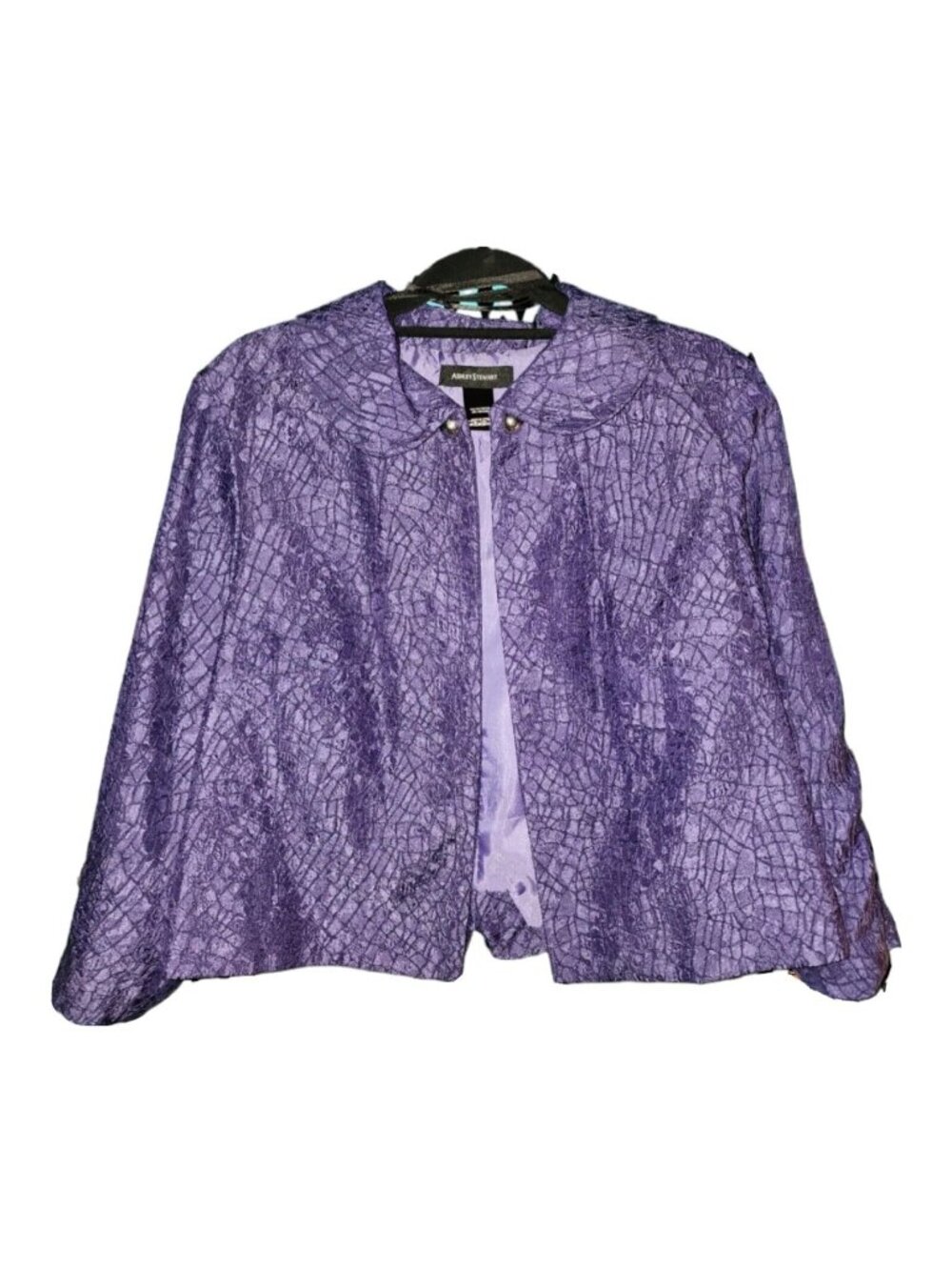 Ashley Stewart Purple Textured Blazer Size 16W Metallic Crinkle Open Bolero Plus